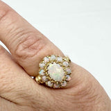 Estate size 5.5 10K Yellow Gold Oval Cluster Opal Ring