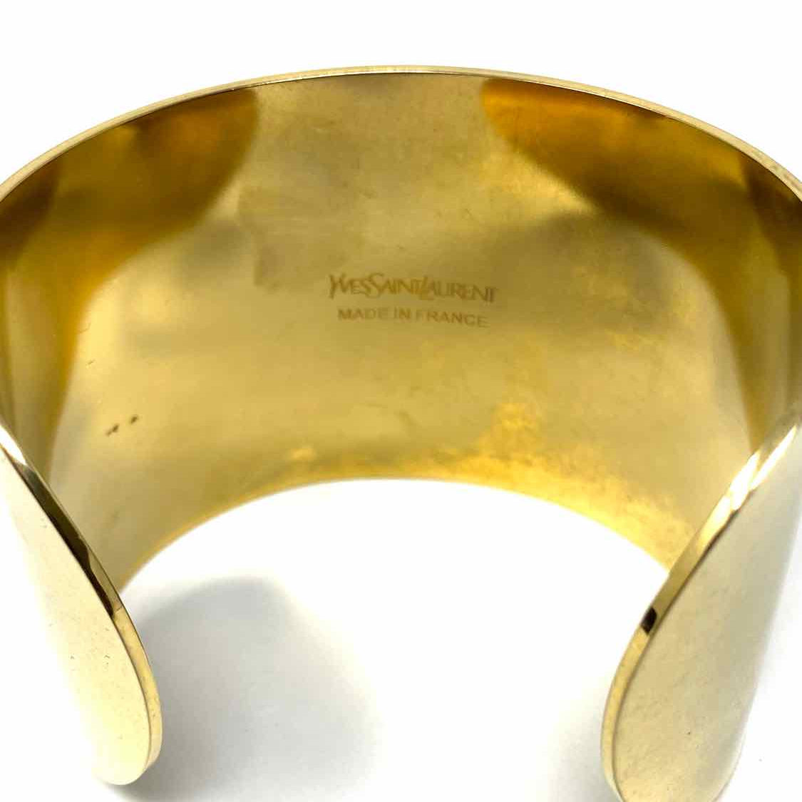 Saint Laurent YSL Cassandre Metal Gold Tone Wide Logo Cuff Bracelet