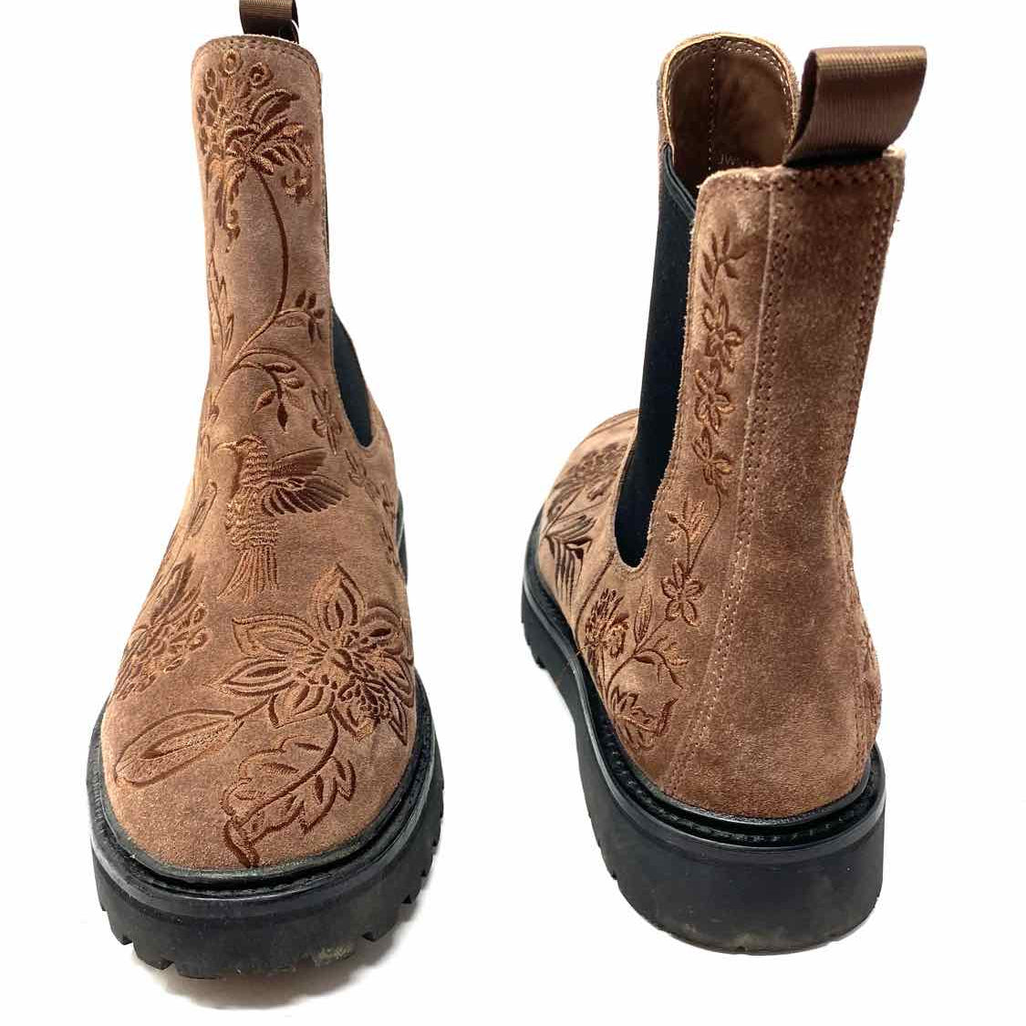 johnny was Women's Brown Size 9.5 Chelsea Suede Embroidered Boots