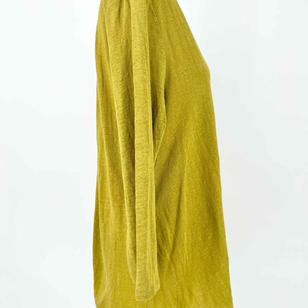 Eileen Fisher Women's Chartreuse Size L V-Neck Linen Long Sleeve