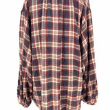 Free People Women's Blue Red Size L Button Down Plaid Long Sleeve