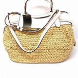 Kate Spade Straw Beige White Tote Woven Pebbled Leather Satchel