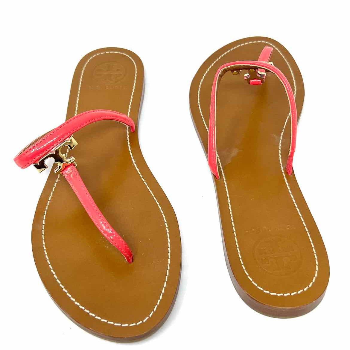 Tory Burch Women's Pink Brown Size 11 Thong Logo Sandals