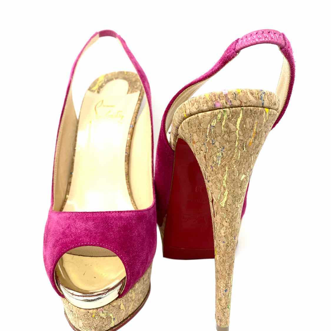 Christian Louboutin Women's Beige/Pink Size 38/8 Stiletto Suede Slingbacks