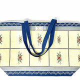 Sezane Cream Blue Large Floral Embroidered Print Tote