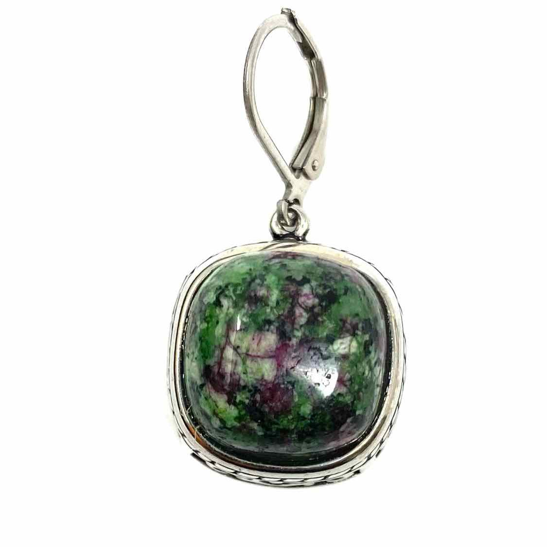 Stainless Steel Green Square Stone Earrings