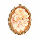 Estate 14K Yellow Gold Oval Carved Floral Shell Cameo Pendant Brooch
