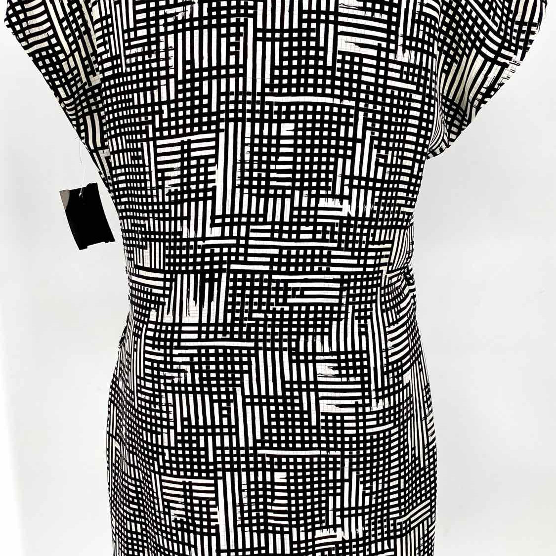 Shipley Halmos Women's Black / White Size 4 Faux Wrap Silk Geometric Dress