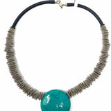 Silver Teal Pendant 20" Piano Wire Necklace