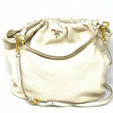 Prada White Hobo Pebbled Leather Shoulder Bag