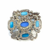 Statement Blue & Silver Tone Abstract Cabochon Blue Gem Brooch