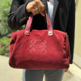 LOEWE Red Boston Anagram Suede Satchel