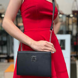 Steve Madden Black Zip Wallet Vegan Saffiano Leather Crossbody