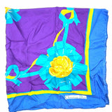 Christian Dior Blue Purple Square 35" Ribbon Flower Scarf