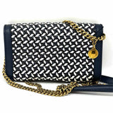STELLA McCARTNEY Navy White Woven vegan leather Made in Italy Crossbody