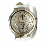 Philip Stein Teslar Double Dial Dual Time Stainless Steel White Leather Watch