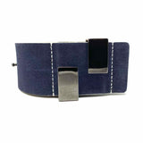 Worth Navy Geometric Suede Wide Belt