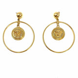 Versace Gold Tone Dangle Hoop Medusa Earrings