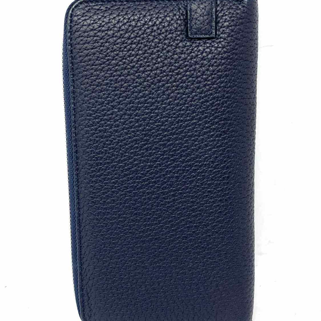 Versace Navy Blue Zip-Around Pebbled Leather Wallet