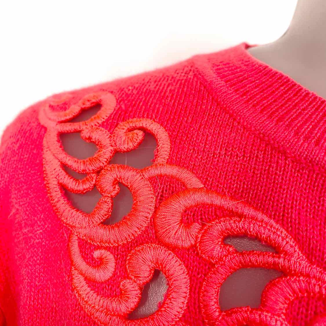 Ted Baker Women's Fluorescent Coral Pink Crew Cut Out Size 6 Sweater