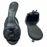 Chanel Women's Black Size 38.5/8 Kitten Heel Leather Mesh Camelia Sandals