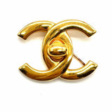 Chanel 1996 Autumn CC Turn-Lock 24K Plated Gold 1.5" Made in France Brooch
