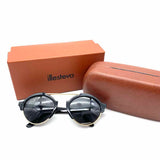 illesteva Milan 3 Black Gold Tone Aviator Round Sunglasses
