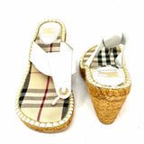 Burberry Women's White Beige Size 7.5 Thong Leather Espadrille Wedges
