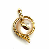 Estate 14K Yellow Gold White Abstract Pearl Diamond Pendant