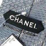 Chanel Silk Gray Logo Metallic Stripe Necktie