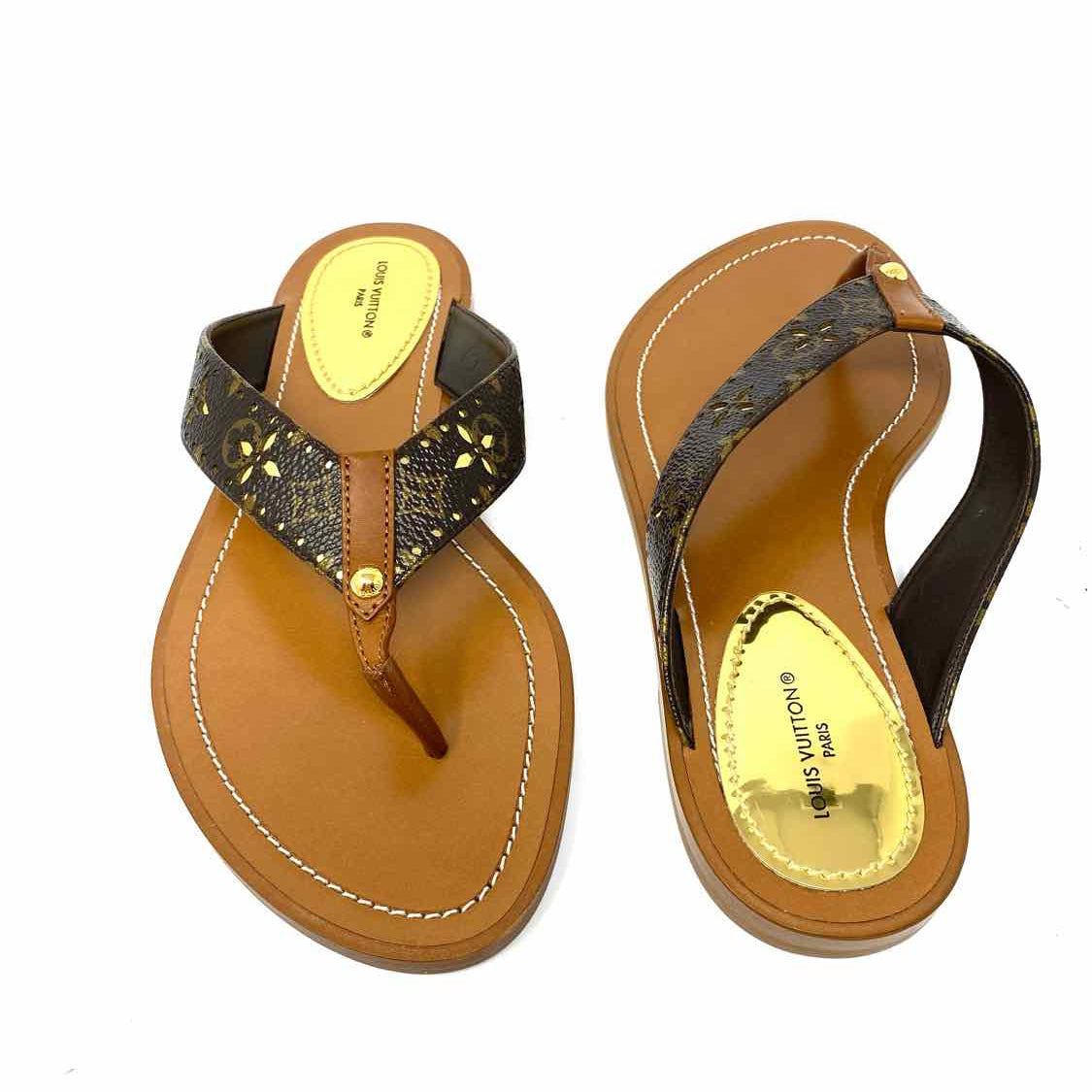 LOUIS VUITTON 2022 Sunny Women's Brown Size 37.5/7 Flat Monogram Flip-Flops