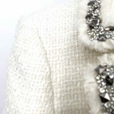 alice+olivia Women's White Size L Trench Tweed Embelished Coat