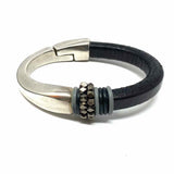 Silver tone Magnetic 6" Leather Bracelet