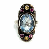 Estate NB size 8 925 Sterling Silver Oval Multi-stone Ring