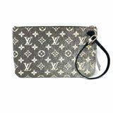 LOUIS VUITTON 2023 Denim Gray Monogram Jacquard Wristlet Clutch