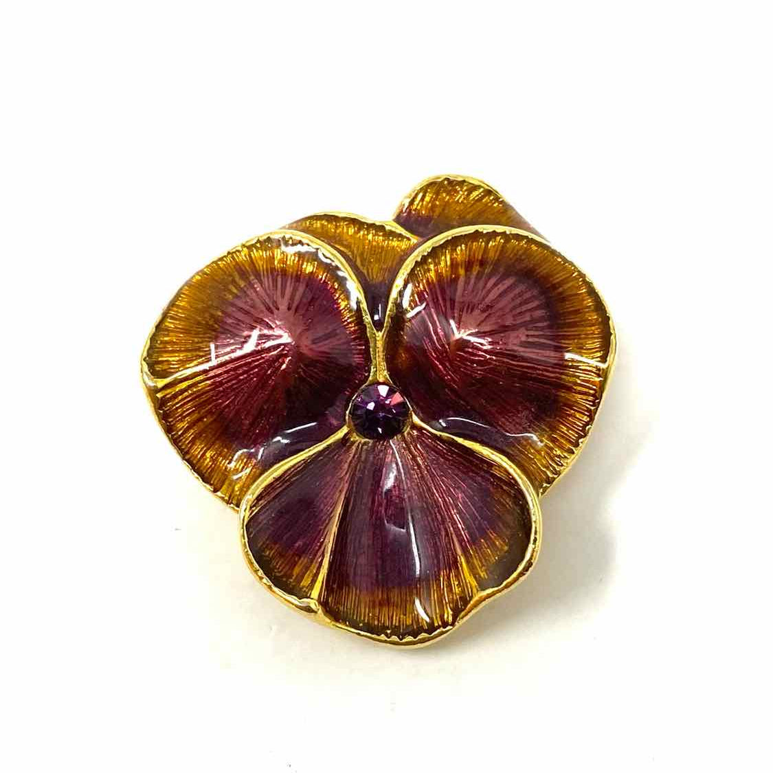 Joan Rivers Pansy Metal Purple Gold Tone Enamel Brooch