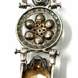 Estate 925 Sterling Silver 7" Dragon Emerald Pearl Marcasite Bracelet
