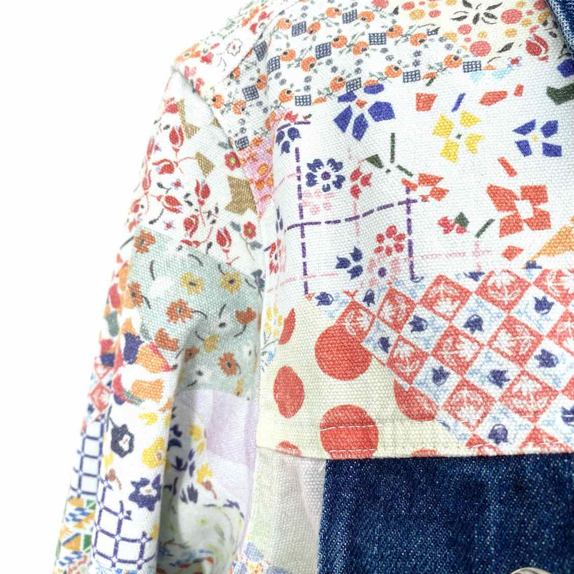 Carleen Women's Multi-Color Size L Button Down Denim Floral Patchwork Jacket