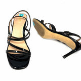 INEZ Sofia Women's Black Size 7.5 Kitten Heel Patent Leather Strappy Sandals