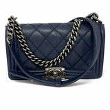 Chanel 2014 Boy Medium Wild Stitch Blue Lamb Leather Made in Italy Shoulder Bag
