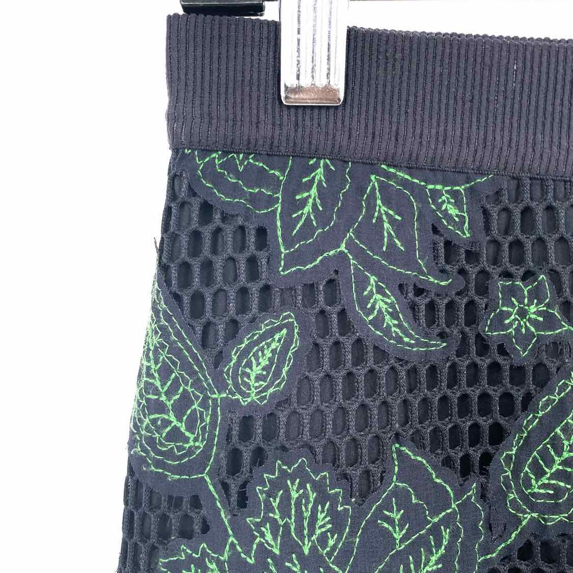 Tory Burch Wisteria Women's Black Sz 4 Knee Length Mesh Embroidered Floral Skirt