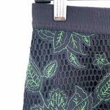 Tory Burch Wisteria Women's Black Sz 4 Knee Length Mesh Embroidered Floral Skirt