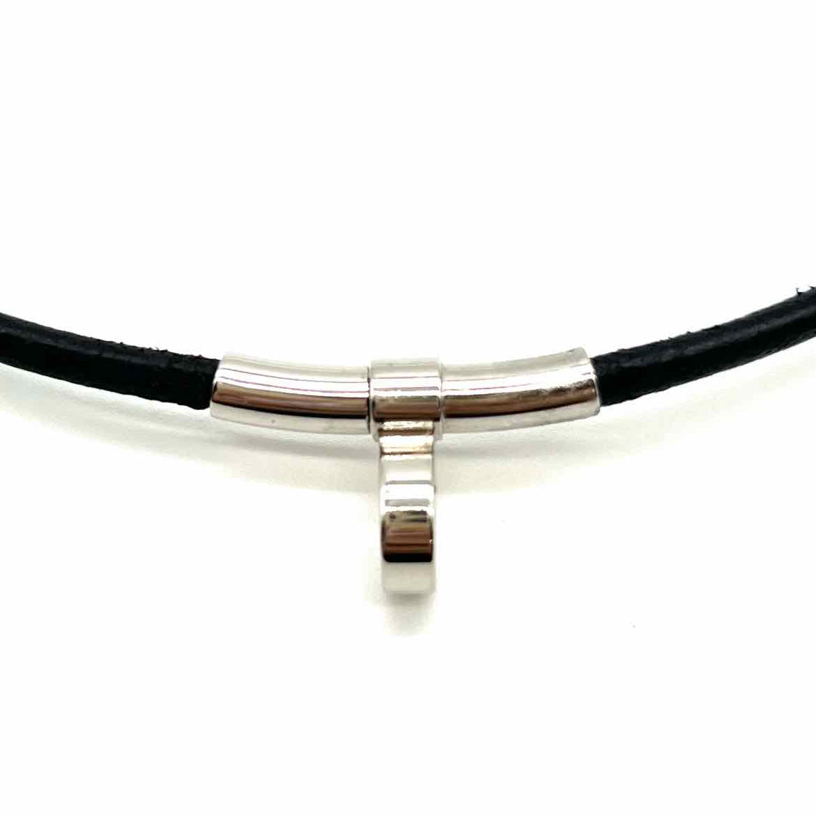 Hermes Kite Leather Black Silver Tone Choker 17 in Necklace