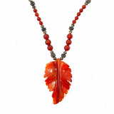 Estate 925 Sterling Silver Red Beaded 20" Leaf Earring & Necklace Jewelry Set