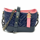 Chanel 2018-19 Gabrielle Sm Pink Navy Chevron calfskin Made in France Crossbody