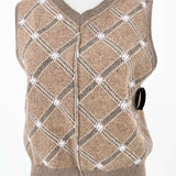 REDONE Women's Beige Size L Sweater Wool Blend Argyle Vest