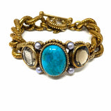 Stephen Dweck Bronze Tone Chunky 7.25" Chain Gemstone Bracelet