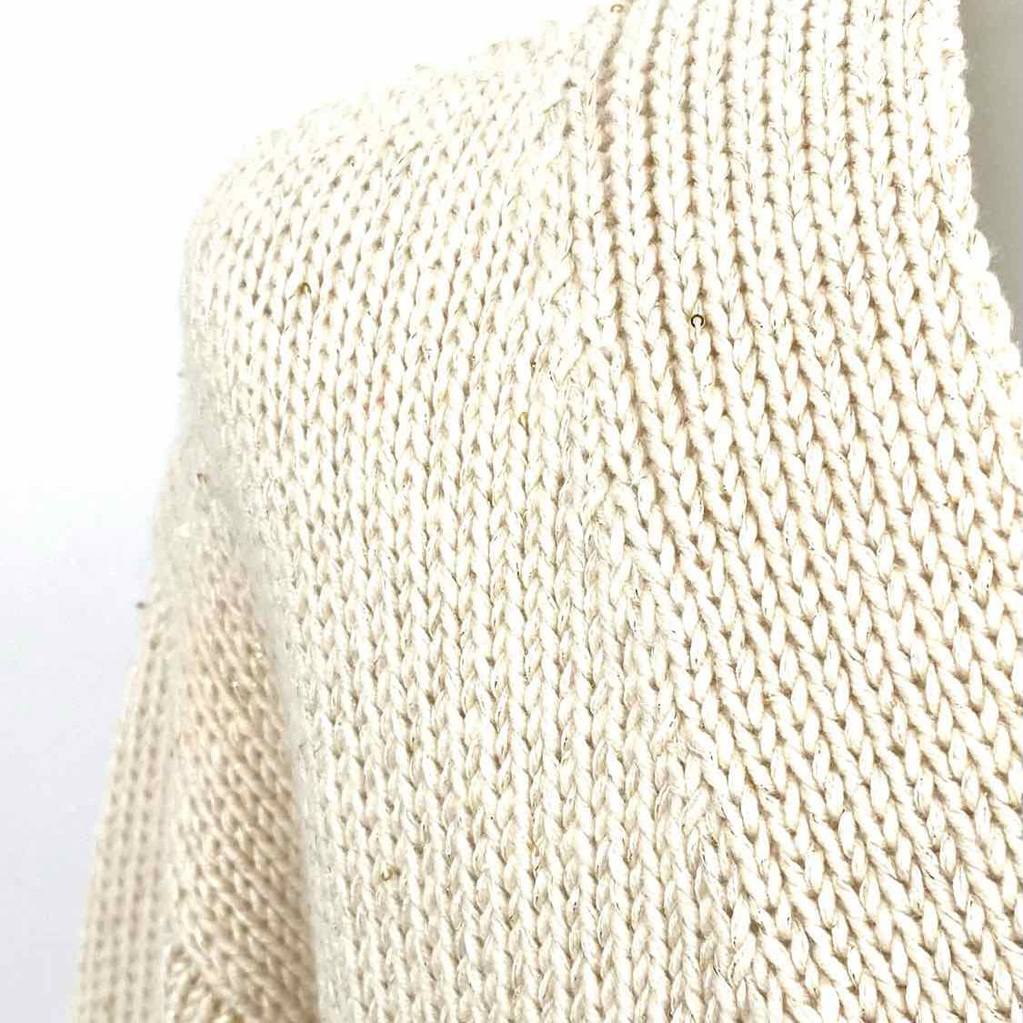 Lafayette 148 Women's Cream Size S V-Neck Silk Cashmere Sequined Sweater