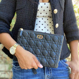 Christian Dior 2023 Caro Daily Pouch M Black CANNAGE Pebbled Leather Wristlet