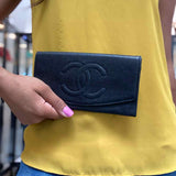 Chanel Black Envelope Caviar Leather Made in Italy Clutch